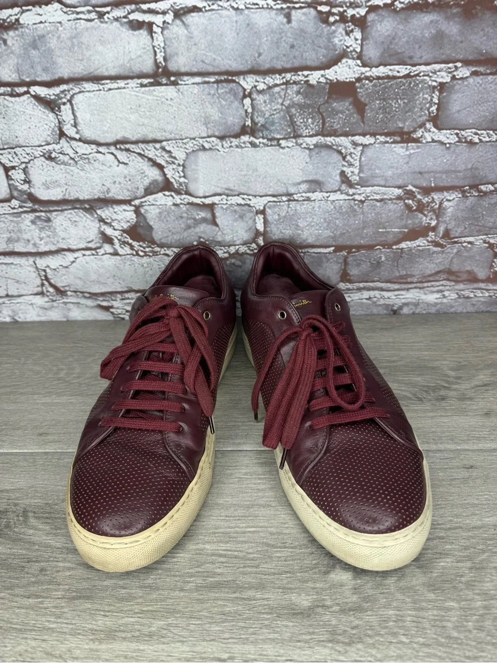 Paul Smith Basso Bordo Burgundy Embossed Leather Low Top Sneakers men sz 41EU/8M
